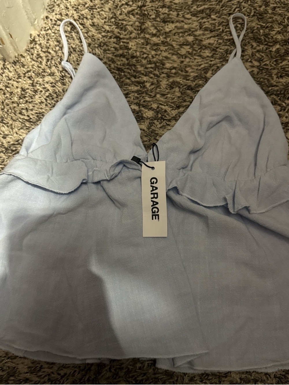 Garage Light Blue Ruffle Cami Crop Top